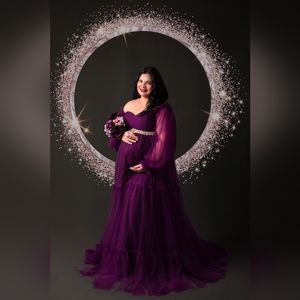 Tulle Maternity Dress for Photoshoot Off Shoulder Puffy Sleeve